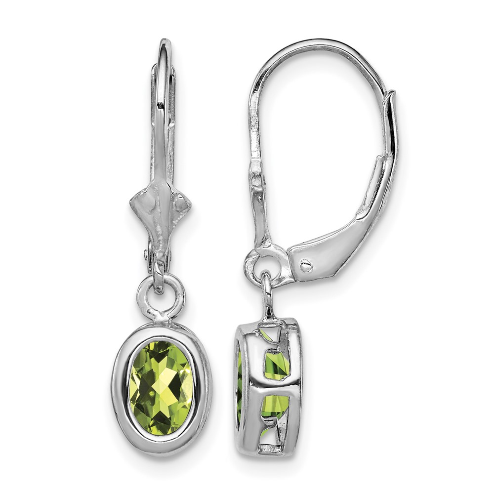 Sterling Silver Rhodium Plated 7x 5mm Oval Peridot Leverback Earrings