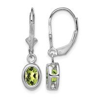 Sterling Silver Rhodium Plated 7x 5mm Oval Peridot Leverback Earrings view 1