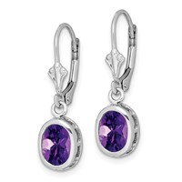 Sterling Silver Rhodium Plated 8x6mm Oval Amethyst Leverback Earrings view 2