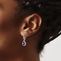 Sterling Silver Rhodium Plated 8x6mm Oval Amethyst Leverback Earrings view 3