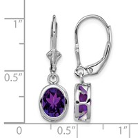 Sterling Silver Rhodium Plated 8x6mm Oval Amethyst Leverback Earrings view 4