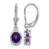 Sterling Silver Rhodium Plated 8x6mm Oval Amethyst Leverback Earrings view 1