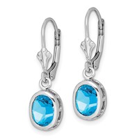 Sterling Silver Rhodium Plated 8x 6mm Oval Blue Topaz Leverback Earrings view 2