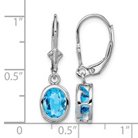 Sterling Silver Rhodium Plated 8x 6mm Oval Blue Topaz Leverback Earrings view 4