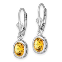 Sterling Silver Rhodium Plated 8x 6mm Oval Citrine Leverback Earrings view 2
