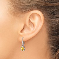 Sterling Silver Rhodium Plated 8x 6mm Oval Citrine Leverback Earrings view 3