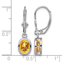 Sterling Silver Rhodium Plated 8x 6mm Oval Citrine Leverback Earrings view 4