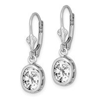 Sterling Silver Rhodium Plated 8x 6mm Oval CZ Leverback Earrings view 2