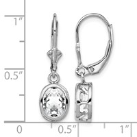 Sterling Silver Rhodium Plated 8x 6mm Oval CZ Leverback Earrings view 4