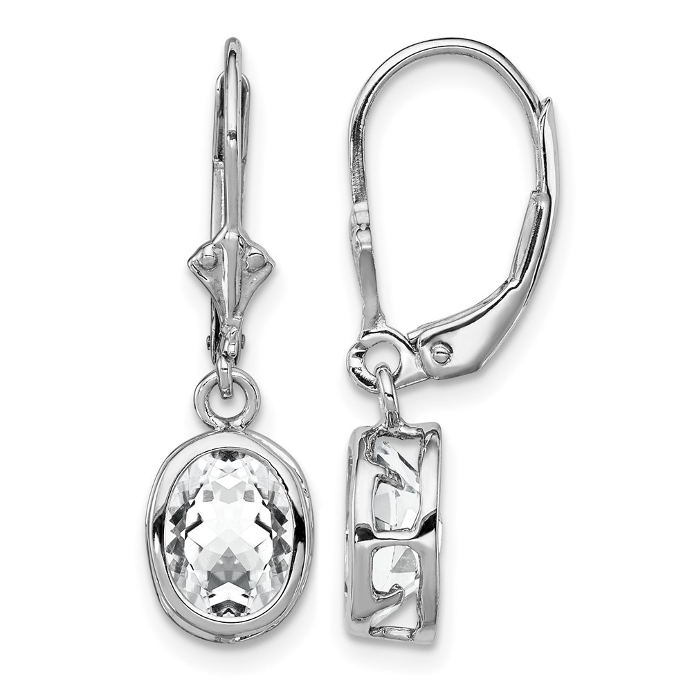 Sterling Silver Rhodium Plated 8x 6mm Oval CZ Leverback Earrings