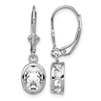 Sterling Silver Rhodium Plated 8x 6mm Oval CZ Leverback Earrings view 1