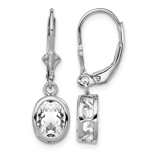 Sterling Silver Rhodium Plated 8x 6mm Oval CZ Leverback Earrings