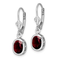 Sterling Silver Rhodium Plated 8x 6mm Oval Garnet Leverback Earrings view 2