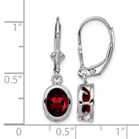 Sterling Silver Rhodium Plated 8x 6mm Oval Garnet Leverback Earrings view 4
