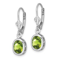 Sterling Silver Rhodium Plated 8x 6mm Oval Peridot Leverback Earrings view 2