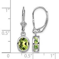 Sterling Silver Rhodium Plated 8x 6mm Oval Peridot Leverback Earrings view 4