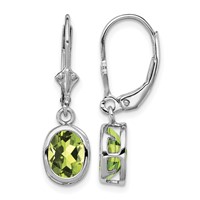 Sterling Silver Rhodium Plated 8x 6mm Oval Peridot Leverback Earrings view 1