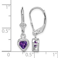 Sterling Silver Rhodium Plated 5mm Heart Amethyst Leverback Earrings view 4