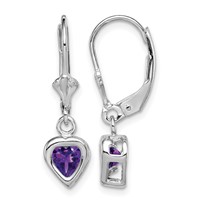 Sterling Silver Rhodium Plated 5mm Heart Amethyst Leverback Earrings view 1