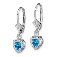 Sterling Silver Rhodium Plated 5mm Heart Blue Topaz Leverback Earrings view 2
