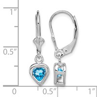 Sterling Silver Rhodium Plated 5mm Heart Blue Topaz Leverback Earrings view 4