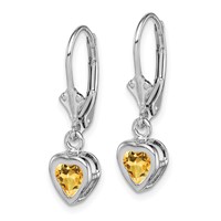 Sterling Silver Rhodium Plated 5mm Heart Citrine Leverback Earrings view 2