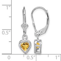 Sterling Silver Rhodium Plated 5mm Heart Citrine Leverback Earrings view 4