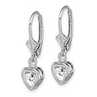 Sterling Silver Rhodium Plated 5mm Heart CZ Leverback Earrings view 2