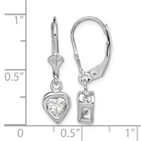 Sterling Silver Rhodium Plated 5mm Heart CZ Leverback Earrings view 4