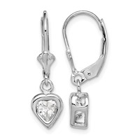 Sterling Silver Rhodium Plated 5mm Heart CZ Leverback Earrings view 1