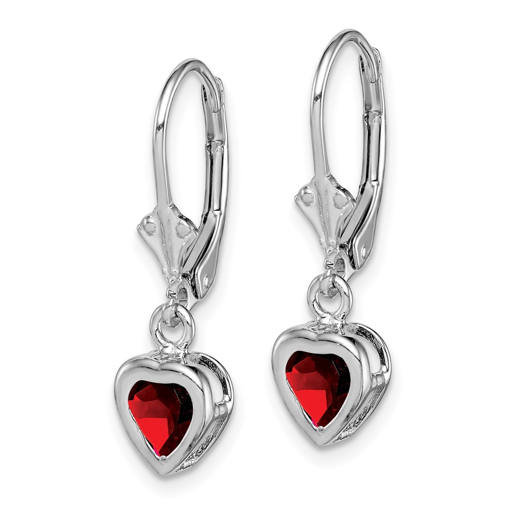 Sterling Silver Rhodium Plated 5mm Heart Garnet Leverback Earrings (QE2046GA)