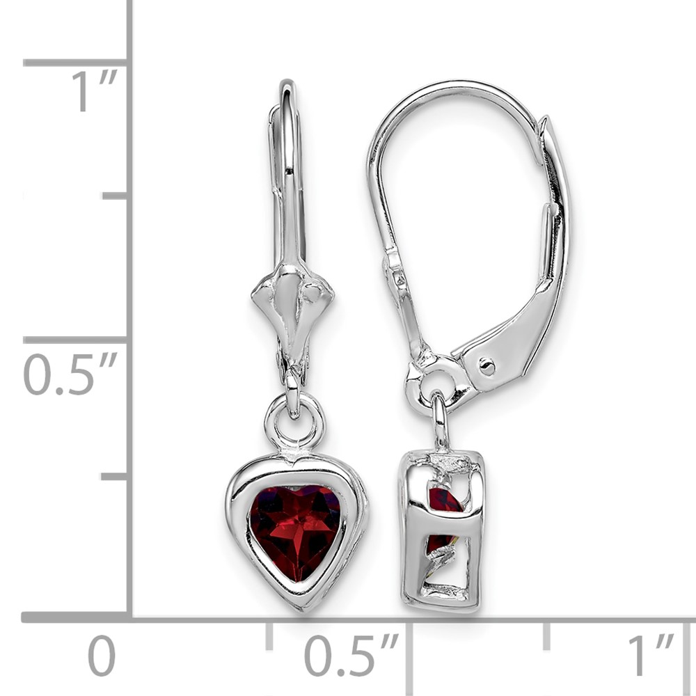 Sterling Silver Rhodium Plated 5mm Heart Garnet Leverback Earrings (QE2046GA)