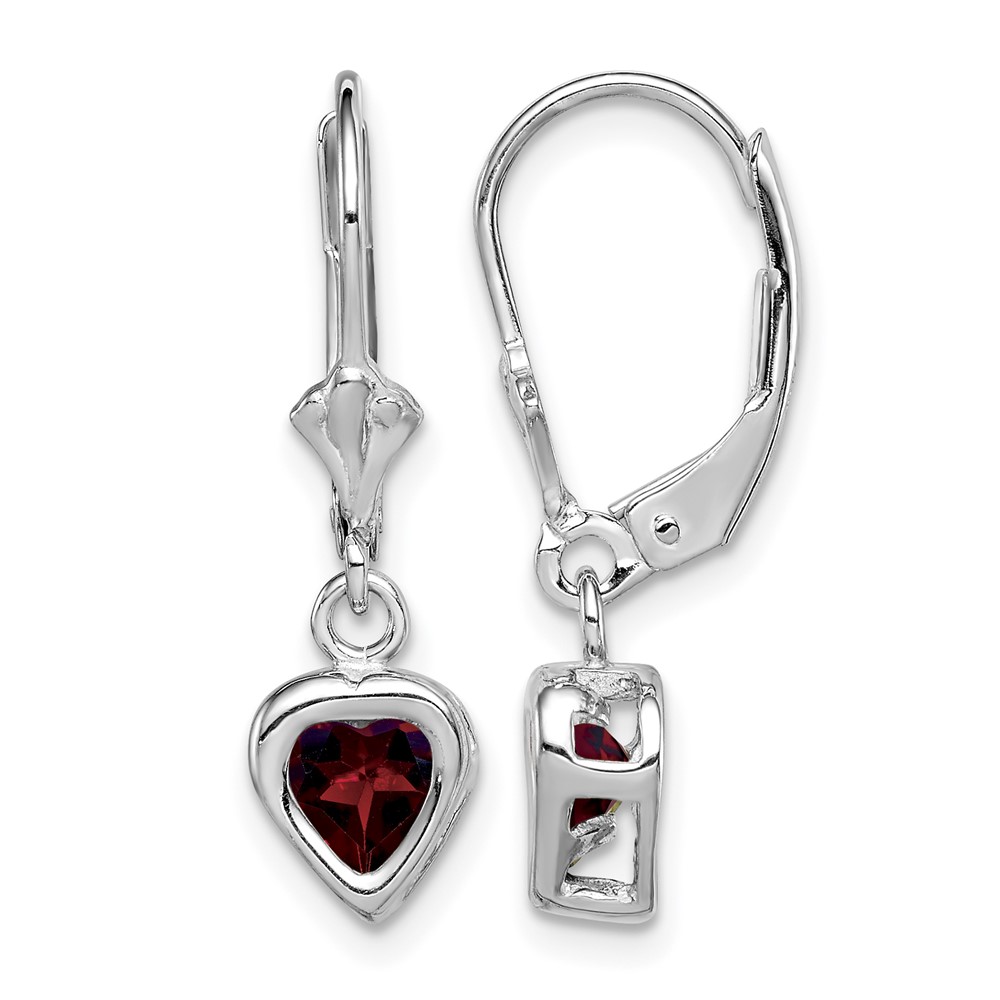Sterling Silver Rhodium Plated 5mm Heart Garnet Leverback Earrings (QE2046GA)