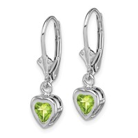 Sterling Silver Rhodium Plated 5mm Heart Peridot Leverback Earrings view 2