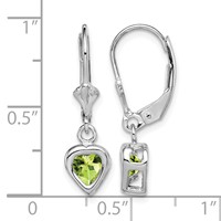 Sterling Silver Rhodium Plated 5mm Heart Peridot Leverback Earrings view 4