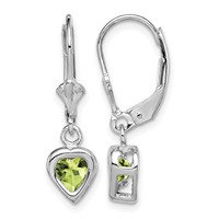 Sterling Silver Rhodium Plated 5mm Heart Peridot Leverback Earrings view 1