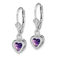 Sterling Silver Rhodium Plated 6mm Heart Amethyst Leverback Earrings view 2