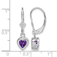 Sterling Silver Rhodium Plated 6mm Heart Amethyst Leverback Earrings view 4