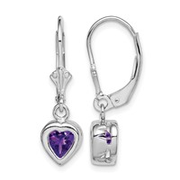 Sterling Silver Rhodium Plated 6mm Heart Amethyst Leverback Earrings view 1