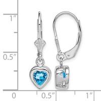 Sterling Silver Rhodium Plated 6mm Heart Blue Topaz Leverback Earrings view 4
