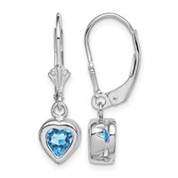 Sterling Silver Rhodium Plated 6mm Heart Blue Topaz Leverback Earrings view 1