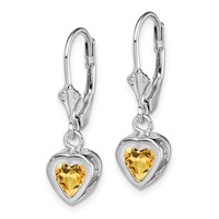 Sterling Silver Rhodium Plated 6mm Heart Citrine Leverback Earrings view 2