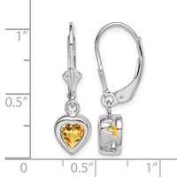 Sterling Silver Rhodium Plated 6mm Heart Citrine Leverback Earrings view 4