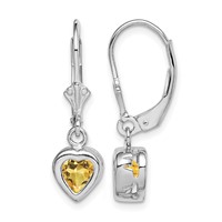 Sterling Silver Rhodium Plated 6mm Heart Citrine Leverback Earrings view 1