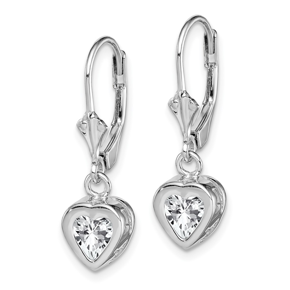 Sterling Silver Rhodium Plated 6mm Heart CZ Leverback Earrings (QE2047CZ)