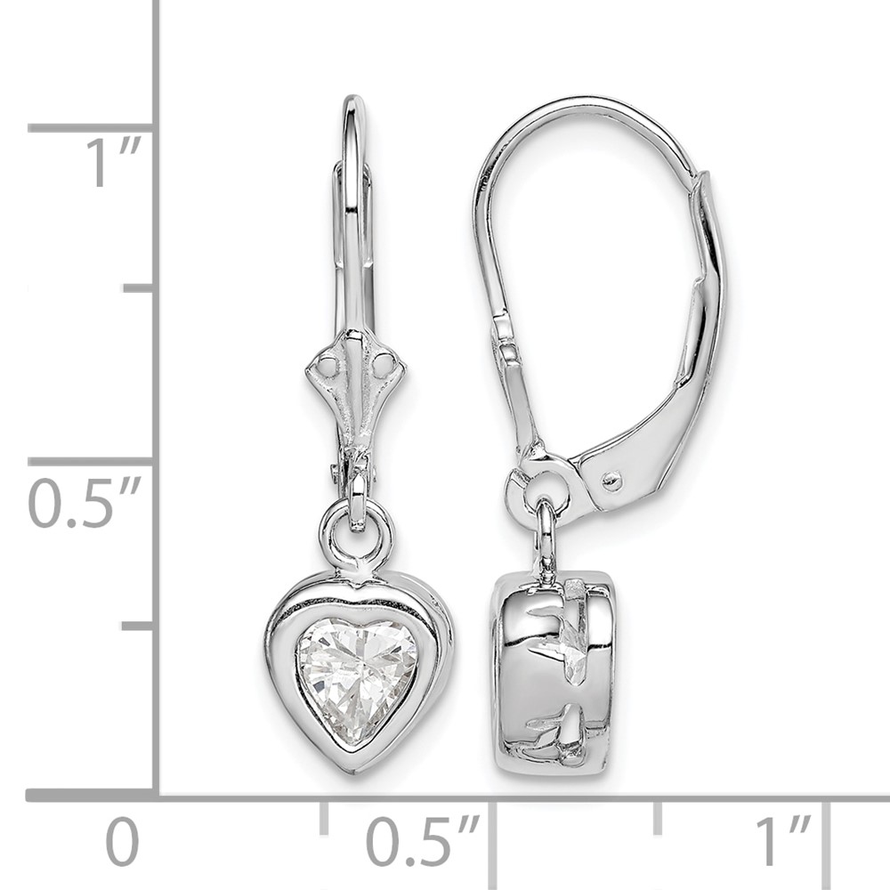 Sterling Silver Rhodium Plated 6mm Heart CZ Leverback Earrings (QE2047CZ)