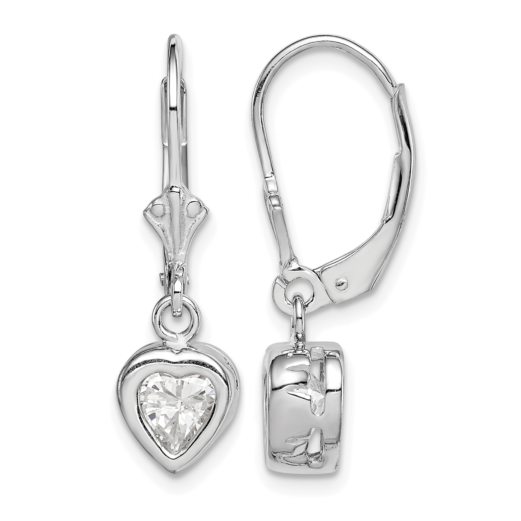 Sterling Silver Rhodium Plated 6mm Heart CZ Leverback Earrings (QE2047CZ)