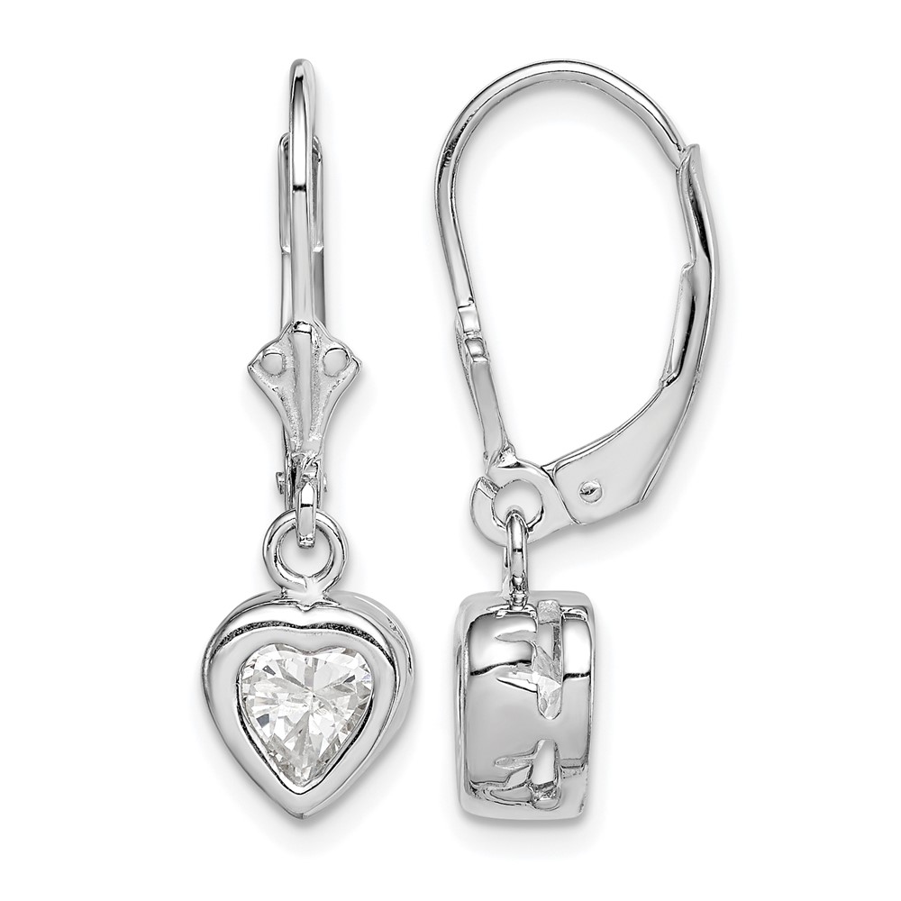 Sterling Silver Rhodium Plated 6mm Heart CZ Leverback Earrings (QE2047CZ)