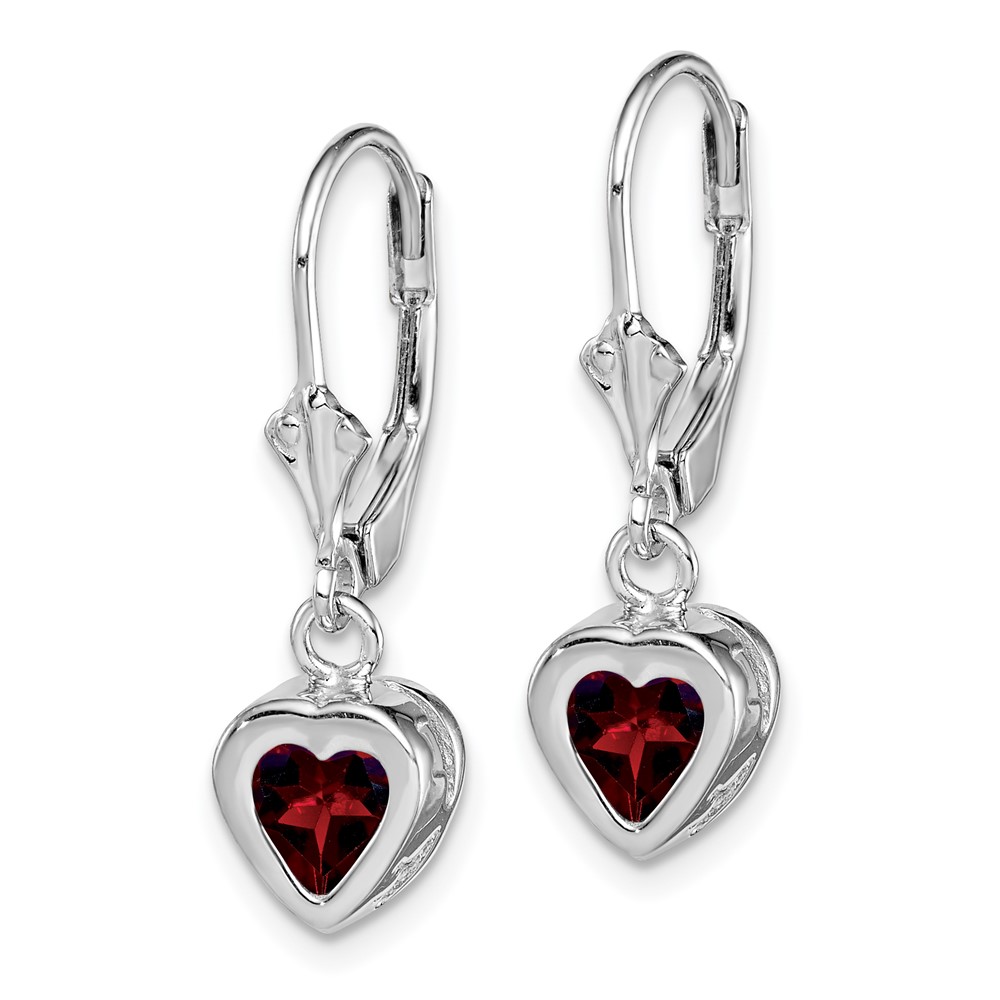 Sterling Silver Rhodium Plated 6mm Heart Garnet Leverback Earrings (QE2047GA)
