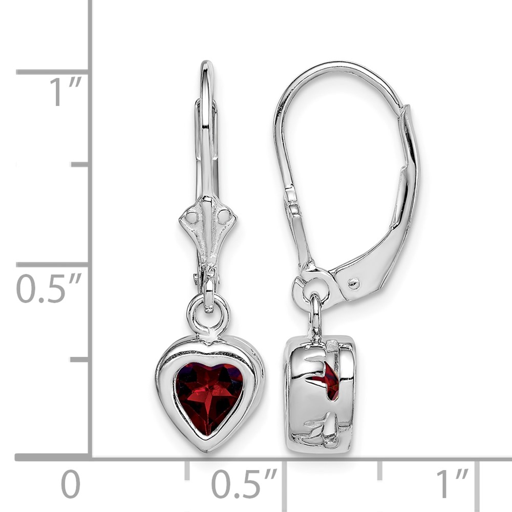 Sterling Silver Rhodium Plated 6mm Heart Garnet Leverback Earrings (QE2047GA)